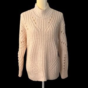 LOFT Women's Sweater Small Beige / Peach‎ Mock Neck Knit Pullover Long Sleeve